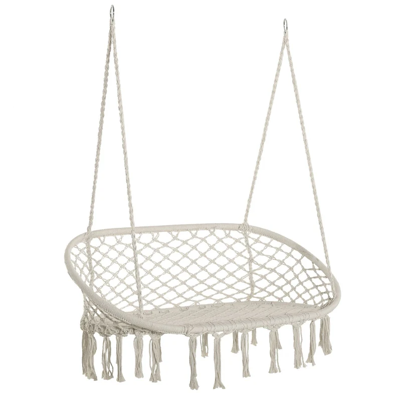 Easycomfort Amaca a Dondolo da Giardino e Casa a 2 Posti, Telaio Metallo e Seduta Cotone 130x75x35cm, Bianco Crema