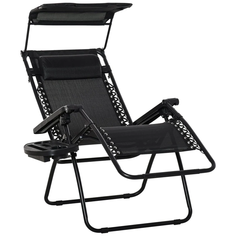 EASYCOMFORT Sedia Sdraio Zero Gravity Pieghevole e Reclinabile con Tettuccio e Portabicchieri, 90x67x110cm
