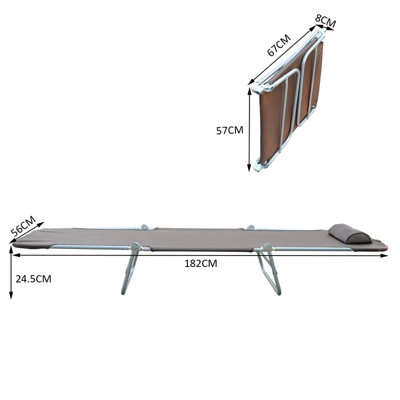 Easycomfort Lettino Prendisole Pieghevole con Schienale Reclinabile e Cuscino, 182x56x24.5 cm, Marrone e Argento