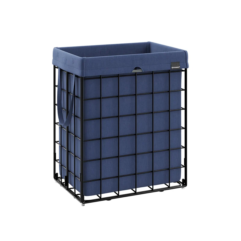 Cesta Portabiancheria 90L Nero e Blu Antracite