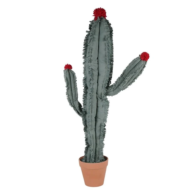 Cactus Decorativo Verde con Fiori Rossi – 47×100 cm in Poliestere e Terracotta