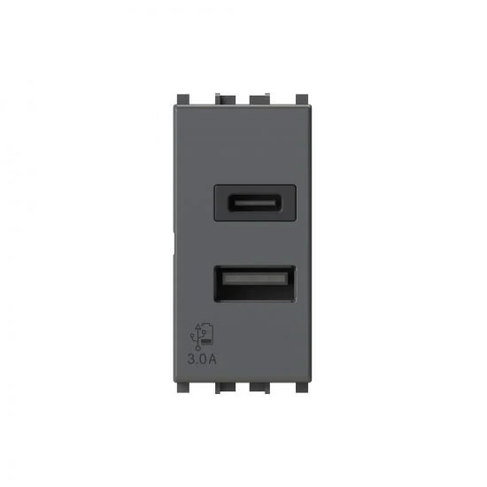 Presa USB 4Box 3.0A Tipo A e C per Vimar Arké Grigia – 4B.V19.USB.30