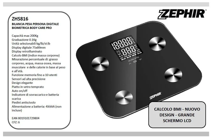 Bilancia Pesa Persona Elettronica Nero Max 200kg