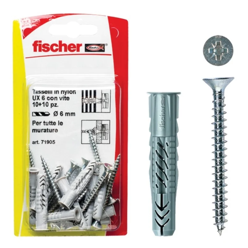 Tasselli Nylon Ux 8X50 S K Set 5 Pezzi - Fischer