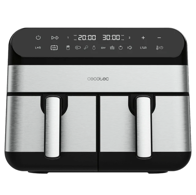 Friggitrice ad Aria Calda Cecotec Advance 9000 Doppia 9L Indipendente 2800 W Nero, Acciaio inox