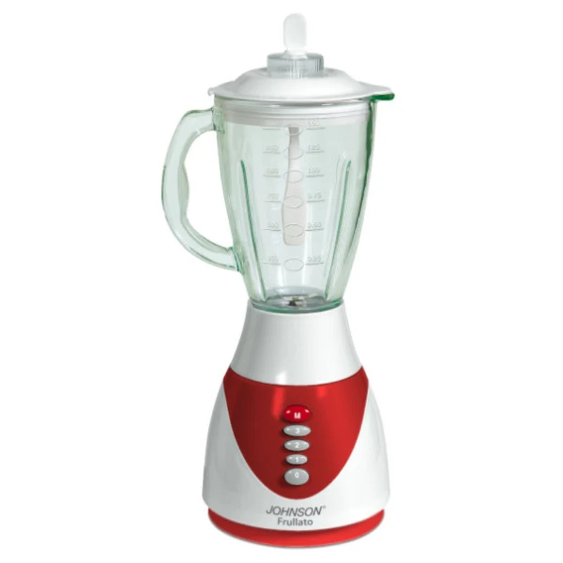 Maxi Frullatore Potenza: 300 W Caraffa in vetro graduato da 1,5 l – Coperchio con tappo removibile per aggiunta alimenti – 3 velocità + PULSE – Lame in acciaio inox – Palettina per mescolare – Piedini con ventose – Avvolgicavo – Sistema di