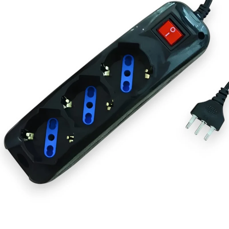 Multipresa nera 3 posti con interruttore spine schuko bipasso cavo 1.5m ideale per casa e ufficio sicurezza garantita
