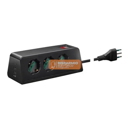Presa Scrivania 3 Univ + 3 USB + S11 Nera – 00608.CC