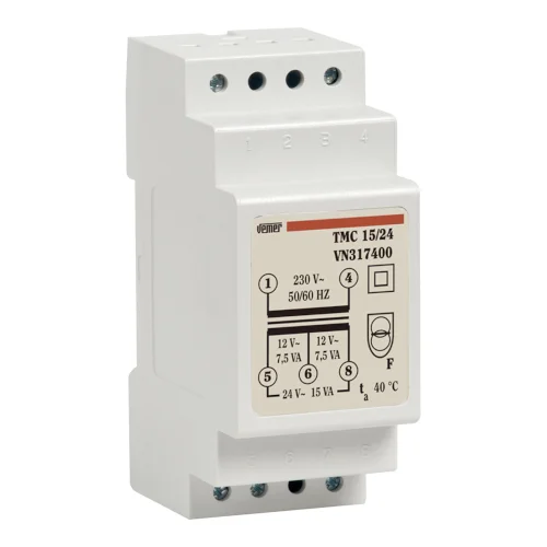 Vemer VN317400 Trasformatore di Sicurezza TMC 15/24 15VA 230V 12/24V Barra DIN