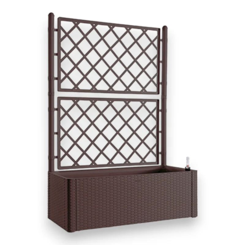 Fioriera in resina da giardino con pannello grigliato e vaso effetto rattan con riserva d'acqua e indicatore di livello Natural Deluxe
