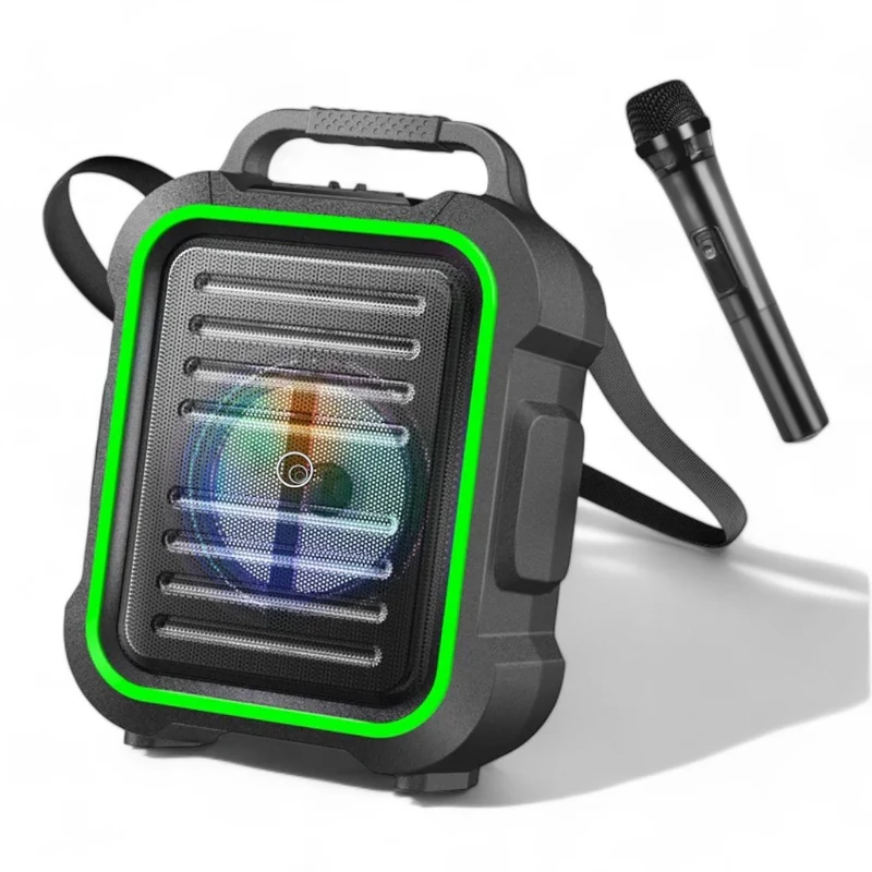 Altoparlante wireless con microfono 15W ricaricabile con bluetooth USB AUX SD LED RGB karaoke autonomia 2 ore