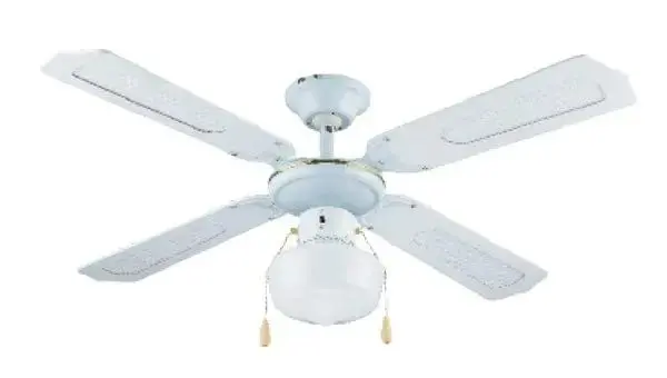 Ventilatore 4pale a soffitto legno bianco con lampada