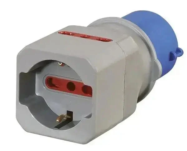 Adattatore Industriale da CEE a Schuko 2 Prese 10/16A Italiane, Blu
