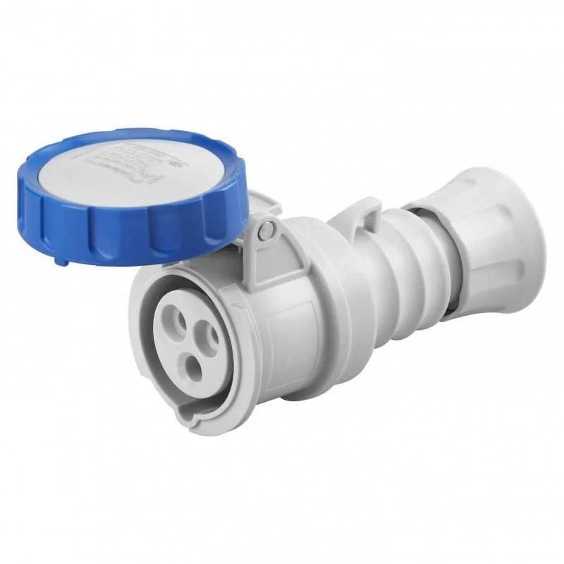 GEWISS GW62037H - Presa Mobile Diritta HP, IP66/IP67/IP68/IP69, 2P+T 32A 200-250V 50/60hz, Blu, 6H, Cablaggio A Vite