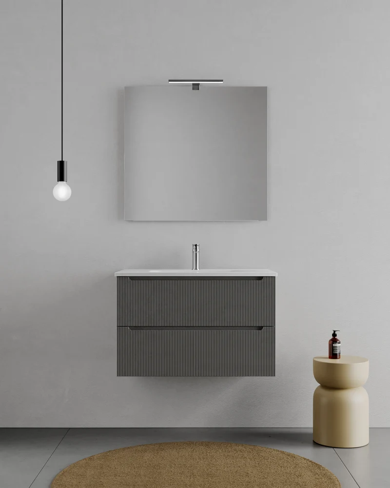 Consolle Bagno Legnox Rigo 100 cm Lava con 2 Cassetti, Lavabo, Specchio e Lampada