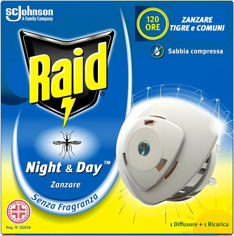 INSETTICIDA RAID NIGHT&DAY BASE+RICA 10DAY/24H ZANZARE