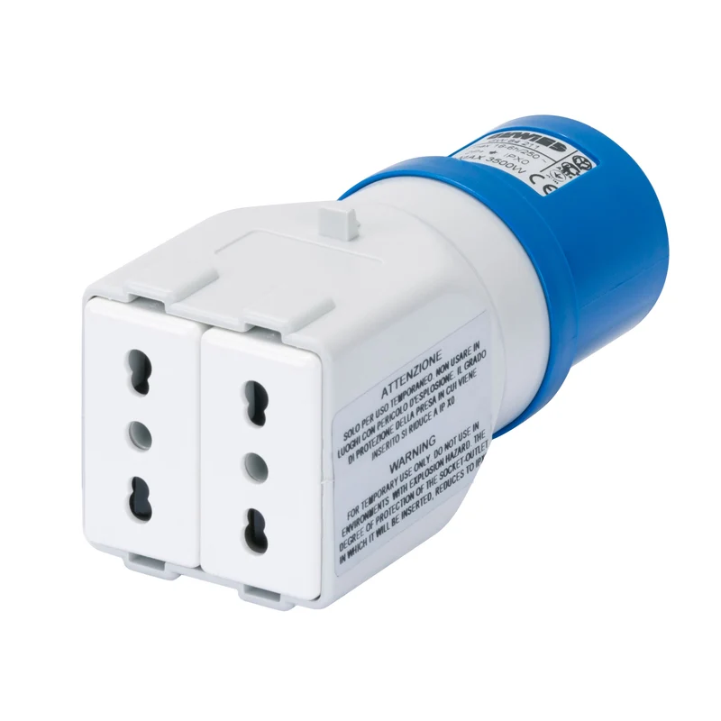 GEWISS GW64211 - Adattatore da industriale a civile, 1 Spina 2P+T 16A 230V e 2 prese 2P+T bivalenti P17/11
