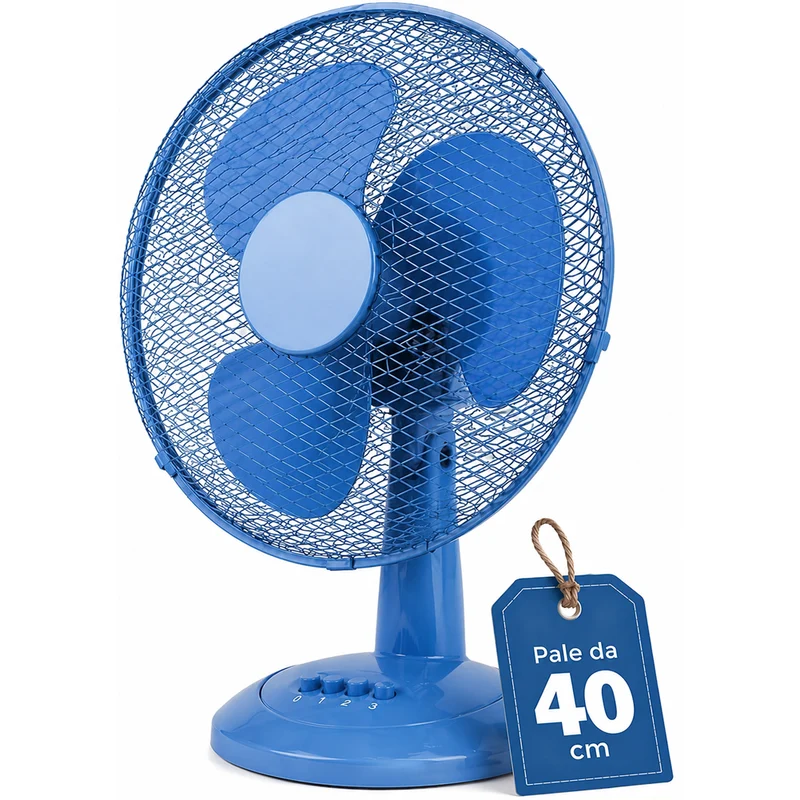 Ventilatore da Tavolo Autoportante Potenza 45W Ø40 cm 3 Velocità in Plastica Blu
