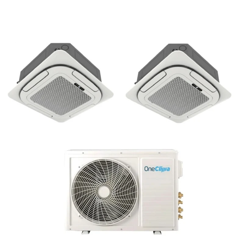 Condizionatore OneClima Dual Split Cassetta 4 Vie 18+18 con MLT27x3/Y24 R-32 Wi-Fi Optional Griglia Inclusa e Telecomando di Serie
