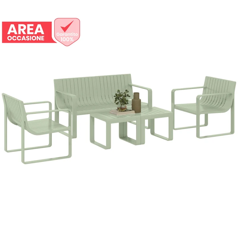 AREA OCCASIONI 2529 EasyComfort Set da Giardino 5 Pezzi a Doghe con Divanetto, 2 Poltroncine e 2 Tavolini in Polipropilene Verde