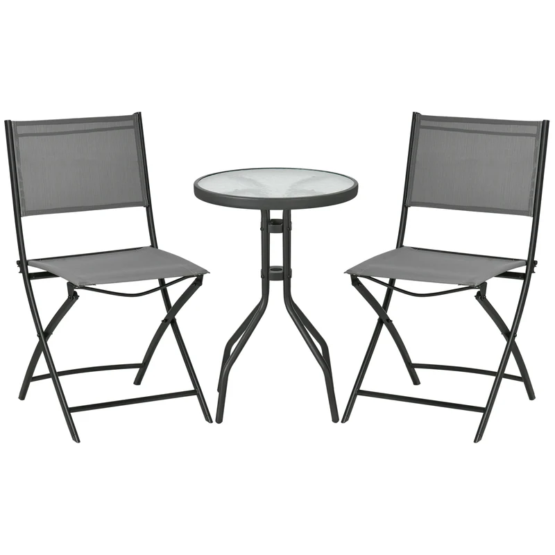 Easycomfort Set da Giardino 3 Pezzi in Acciaio con 2 Sedie Pieghevoli in Tessuto Traspirante e Tavolo Rotondo