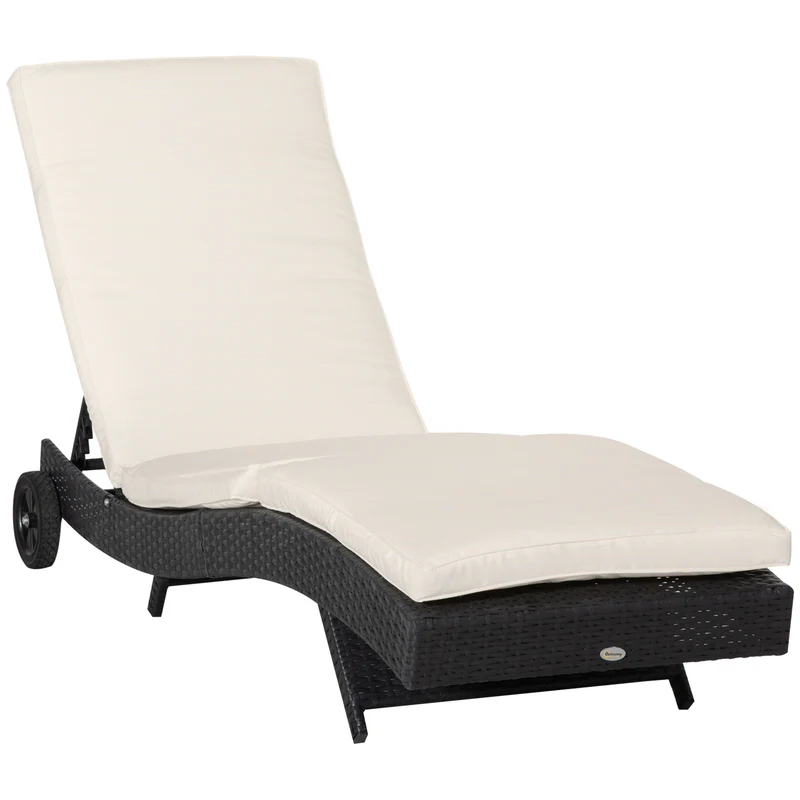 EasyComfort Sdraio da Giardino in Rattan PE con Schienale Regolabile e Cuscino, 207x70x70cm, Nero