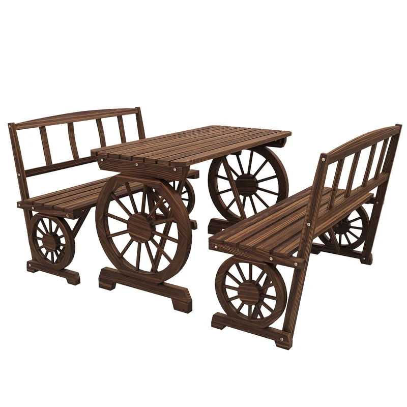 EasyComfort Set da Giardino 3 Pezzi in Legno di Pino con 1 Tavolo da Esterno 115x55x71 cm e 2 Panchine 115x51x80 cm