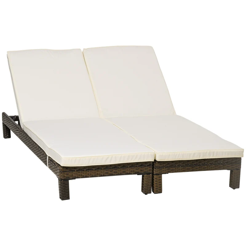 EasyComfort Set 2 Lettini Prendisole in Rattan PE con Cuscino e Schienale 5 Reclinazioni, 196x60x22cm