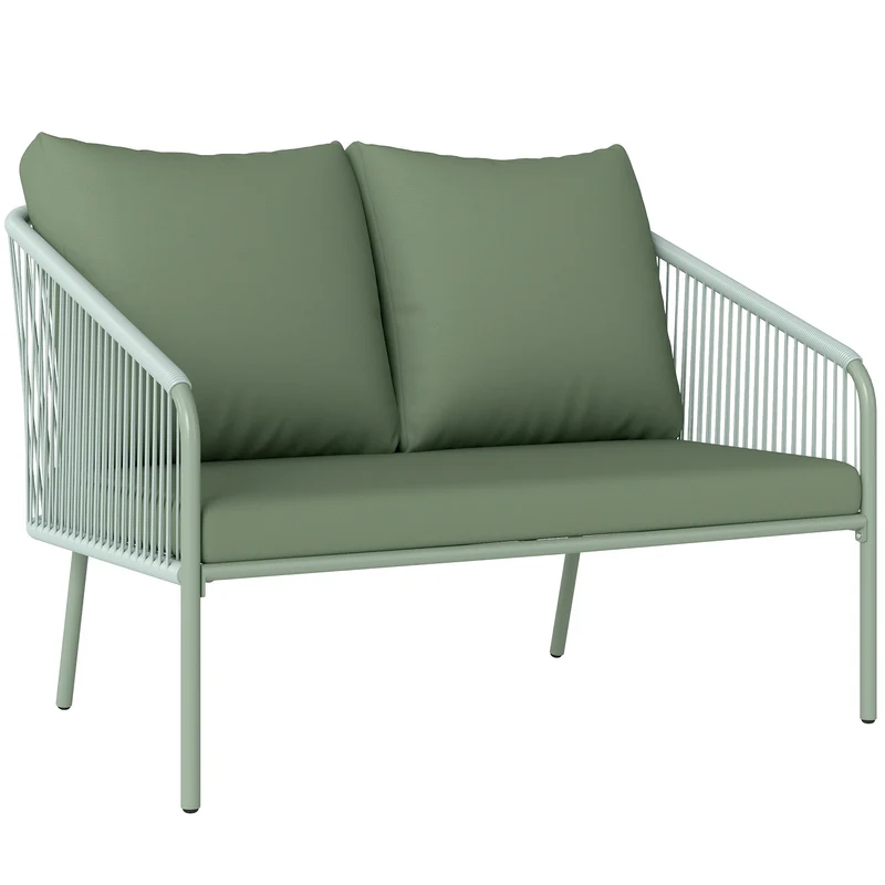 EasyComfort Divano da Giardino 2 Posti in Rattan PE Stile Boho con Cuscini Sfoderabili e Braccioli, Verde