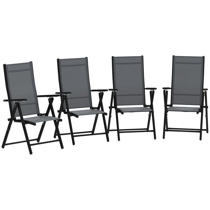 EasyComfort Set 4 Sedie da Giardino Pieghevoli e Traspiranti con Braccioli, in Acciaio e Poliestere, 56x69x106 cm, Grigio