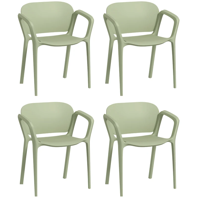 EasyComfort Set 4 Sedie da Giardino Impilabili in PP dal Design Moderno con Braccioli 60x56x75 cm, Verde