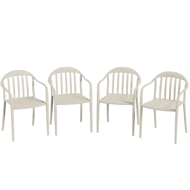 EasyComfort Set 4 Sedie da Giardino Impilabili in PP con Schienale Alto e Braccioli, 57x54x78 cm, Bianco