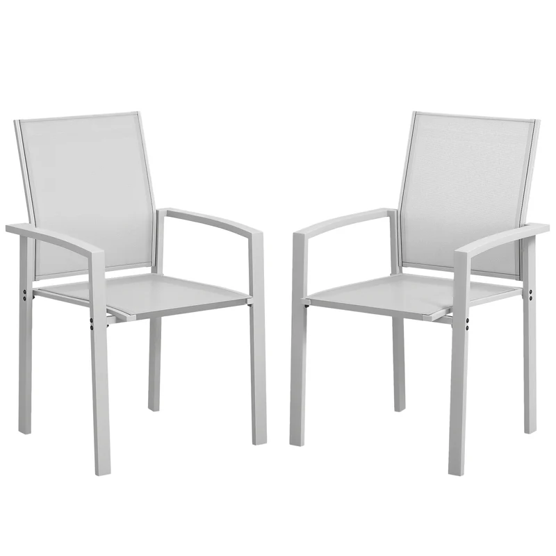 EasyComfort Set 2 Sedie da Giardino Impilabili con Seduta Traspirante, in Acciaio e Textilene, 56x58x89 cm, Grigio Chiaro