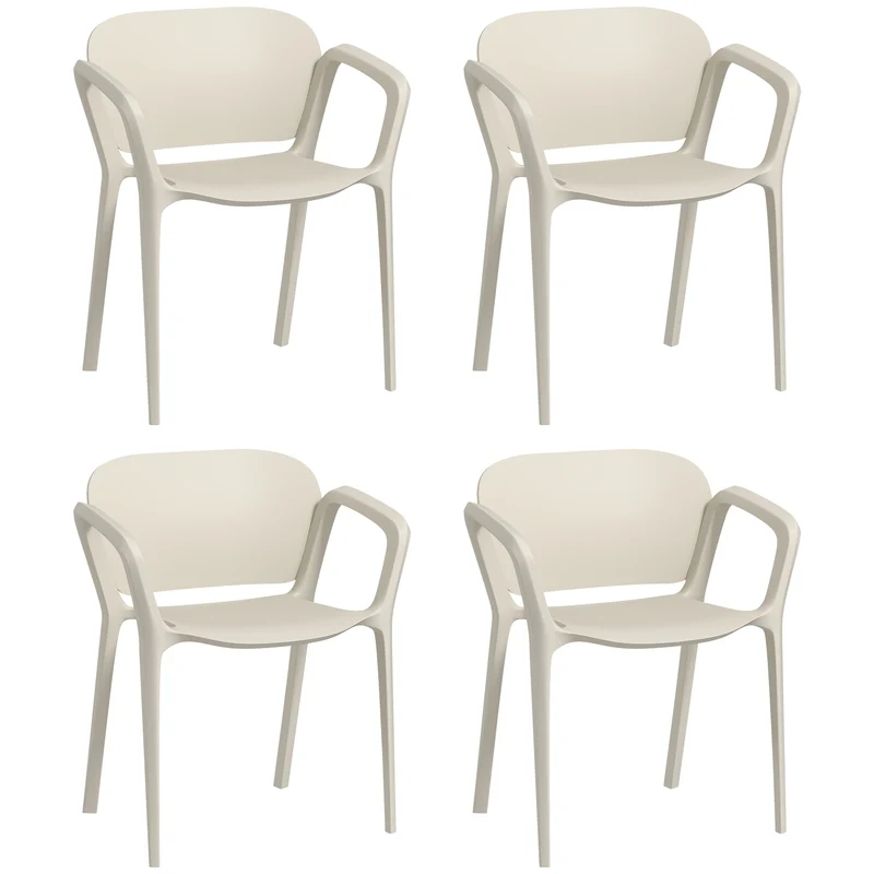 EasyComfort Set 4 Sedie da Giardino Impilabili in PP dal Design Moderno con Braccioli 60x56x75 cm, Bianco