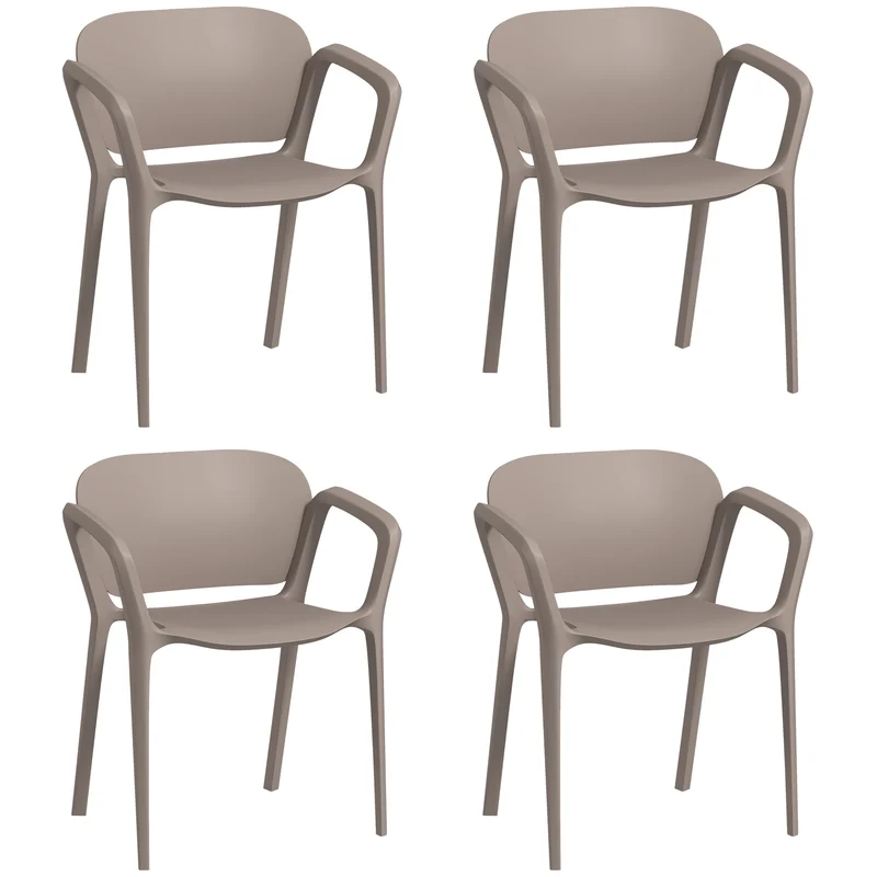 EasyComfort Set 4 Sedie da Giardino Impilabili in Plastica Moderne con Braccioli 60x56x75 cm, Grigio