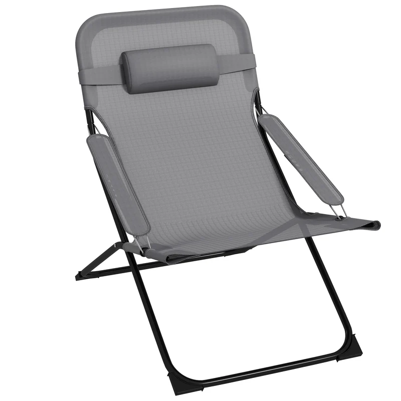 EasyComfort Sedia da Giardino Pieghevole e Reclinabile su 4 Livelli, in Acciaio e Poliestere, 69x91x96 cm, Nera Grigia