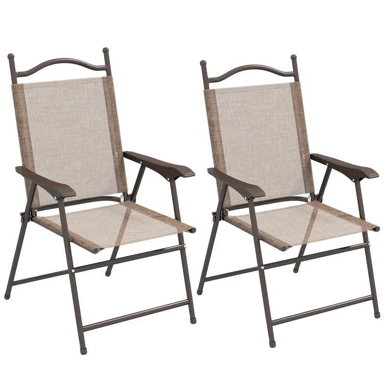 EasyComfort Set 2 Sedie Pieghevoli da Giardino con Braccioli e Seduta in Tessuto Traspirante, Marrone
