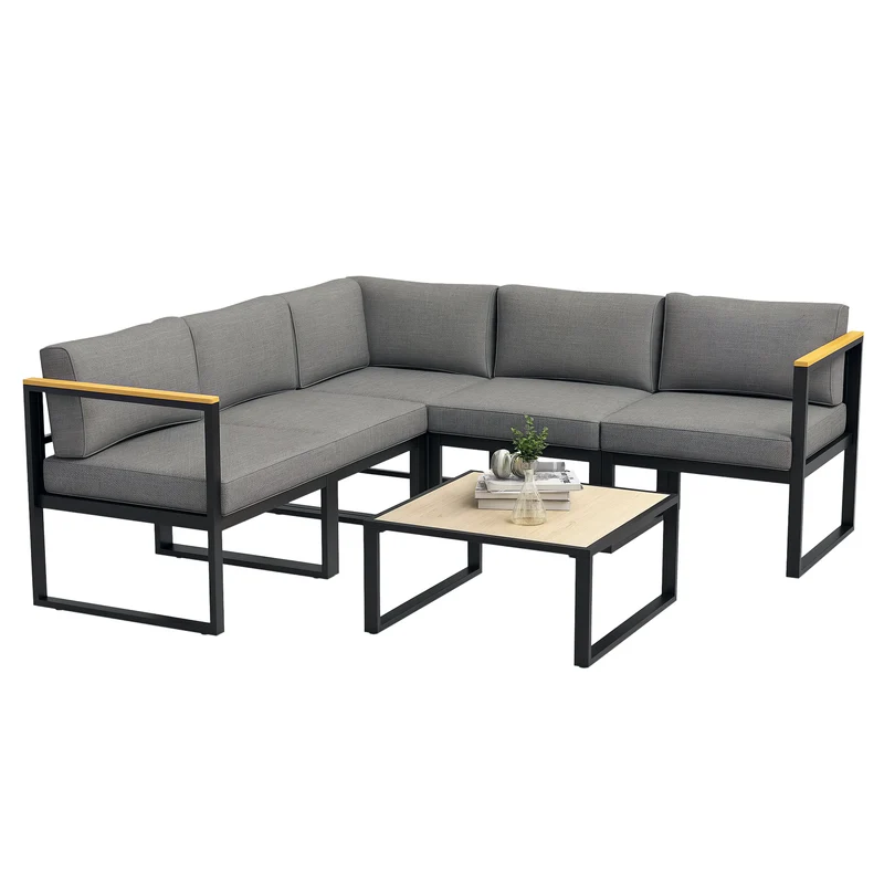 EasyComfort Salotto da Giardino con Divano e Tavolino in Alluminio con Cuscini Imbottiti, Grigio