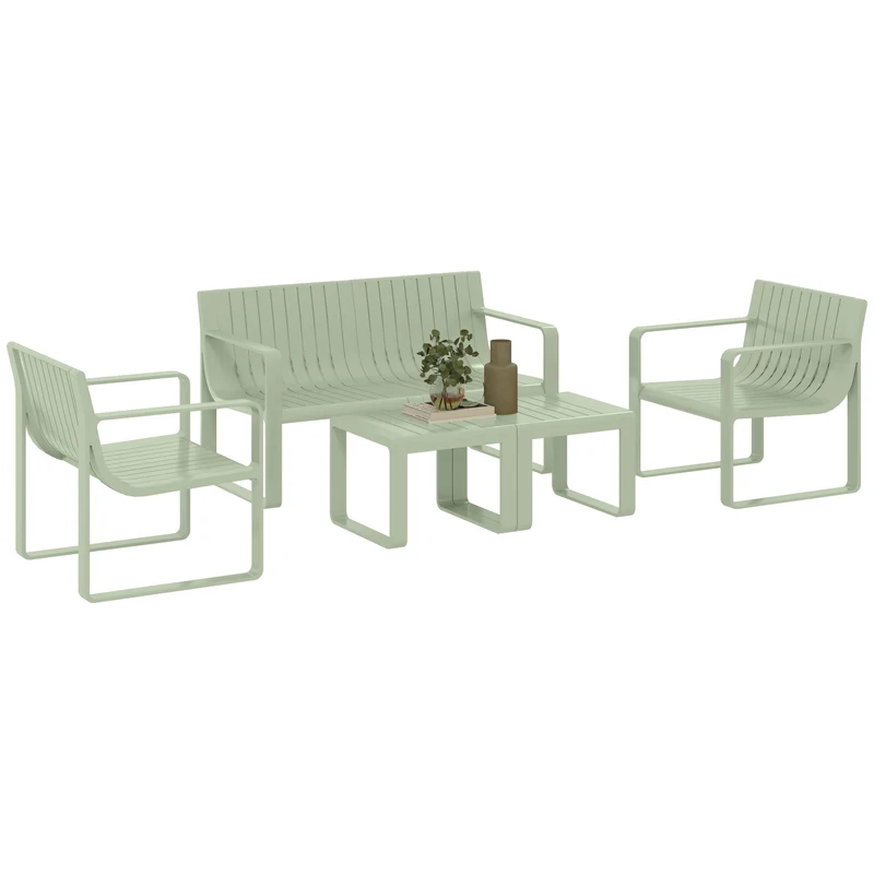 EasyComfort Set da Giardino 5 Pezzi a Doghe con Divanetto, 2 Poltroncine e 2 Tavolini in Polipropilene Verde