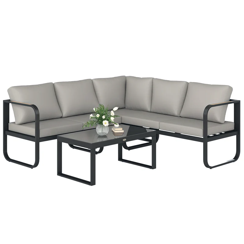 EasyComfort Set da Esterno 3 Pezzi con Divano 3 Posti Convertibile, Divano 2 Posti e Tavolino da Esterno, Grigio e Nero