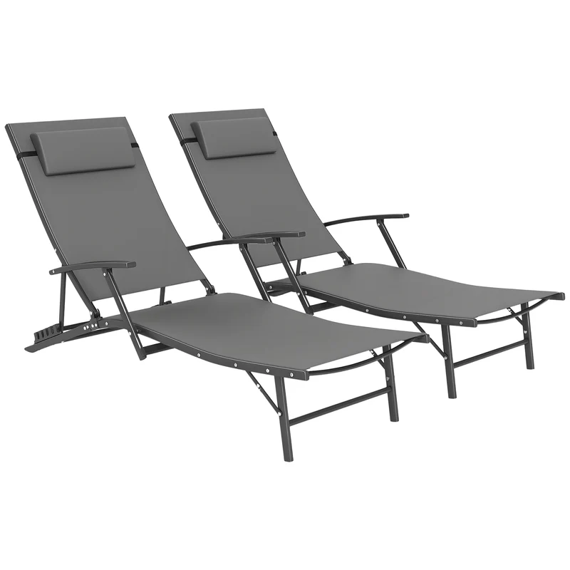 EasyComfort Set 2 Sdraio da Giardino Pieghevoli con Schienale Regolabile su 4 Livelli e Cuscino, Grigio
