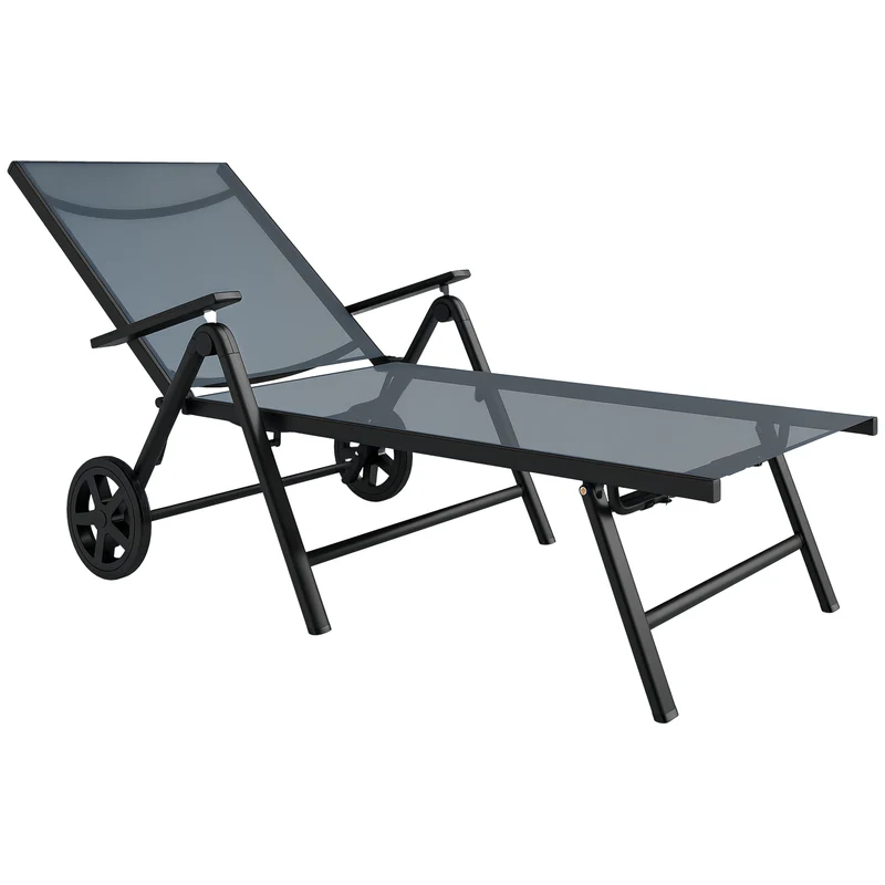 EasyComfort Lettino Sdraio Pieghevole e Reclinabile in 5 Posizioni con Rotelle, in Metallo e Textilene, 72x158x84 cm, Grigio