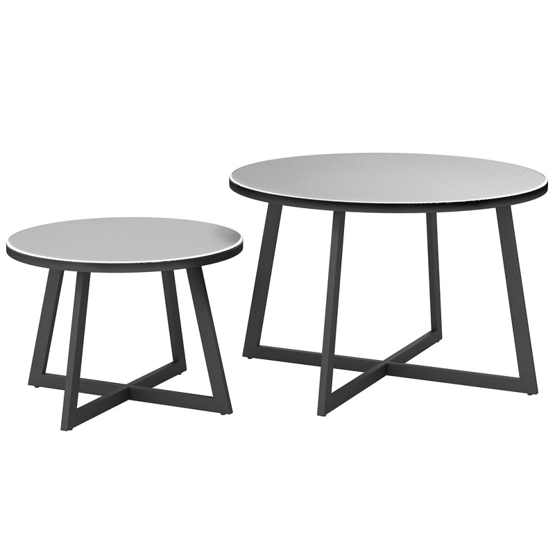 EasyComfort Set 2 Tavolini per Esterni con Piano in Vetro Temperato, Ø70x45 cm e Ø50x35 cm, Grigio