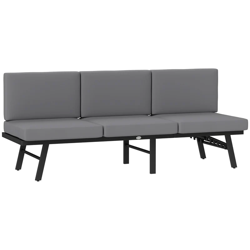 EasyComfort Divano da Giardino 3 in 1 Reclinabile su 5 Posizioni con Cuscini, 180x63.5x68 cm, Grigio