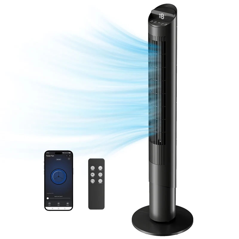 Ventilatore Piantana a Torre Ø31,5x116 cm con WiFi e App di Controllo in ABS e Rame Nero