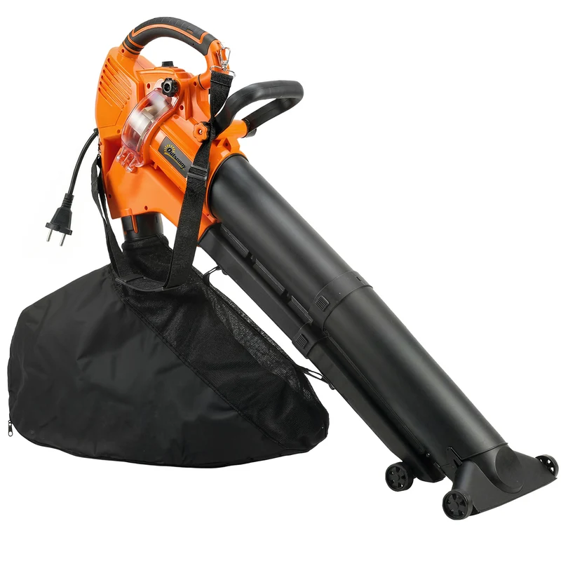Soffiatore 3-in-1 con Funzione Aspiratore Trituratore per Foglie 3000W in PP e Tessuto Nero e Arancione