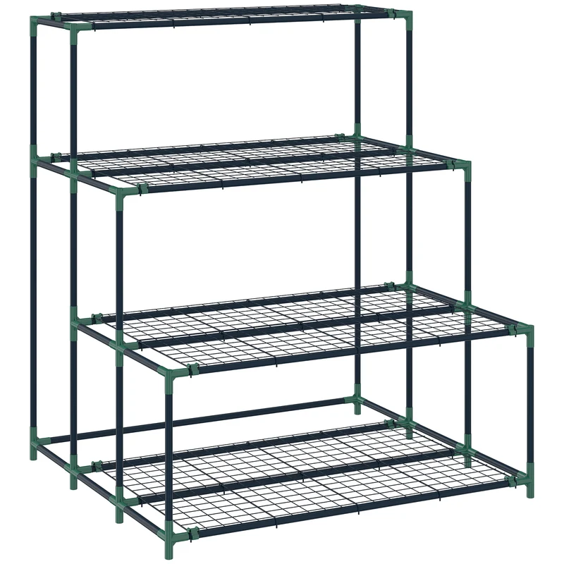 Scaffale Porta Piante 94x84x110 cm a 4 Livelli in Acciaio Verde Scuro