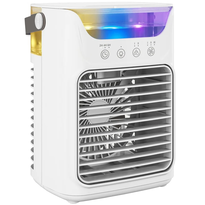Ventilatore da Tavolo con 3 Velocità Luce RGB Funzione Nebulizzazione in ABS e PP Bianco