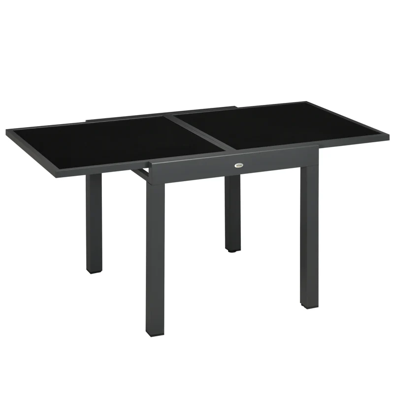 EasyComfort Tavolo da Pranzo Allungabile da Giardino con Piano in Vetro e Alluminio, 80-160x80x75 cm, Nero