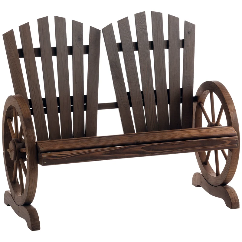 EasyComfort Panchina da Giardino in Legno Stile Country con Braccioli a Ruota, 108x66x95cm, Colore Legno